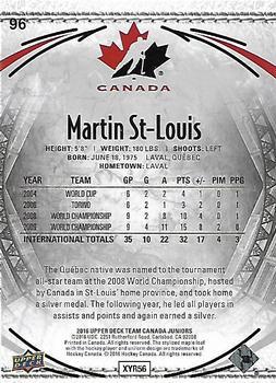 2016 Upper Deck Team Canada Juniors - Gold #96 Martin St. Louis Back
