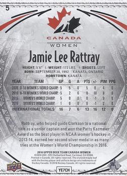 2016 Upper Deck Team Canada Juniors - Exclusives #5 Jamie Lee Rattray Back