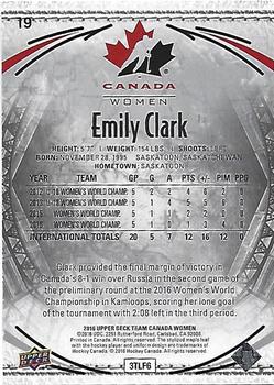 2016 Upper Deck Team Canada Juniors - Exclusives #19 Emily Clark Back