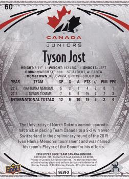 2016 Upper Deck Team Canada Juniors - Exclusives #60 Tyson Jost Back