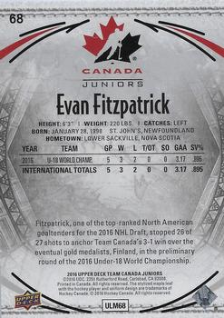 2016 Upper Deck Team Canada Juniors - Exclusives #68 Evan Fitzpatrick Back