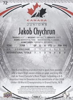 2016 Upper Deck Team Canada Juniors - Exclusives #72 Jakob Chychrun Back