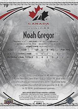 2016 Upper Deck Team Canada Juniors - Exclusives #79 Noah Gregor Back