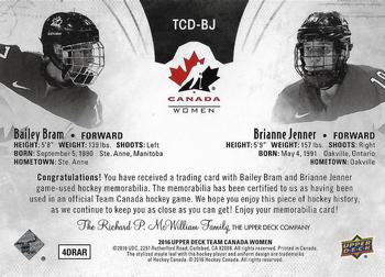 2016 Upper Deck Team Canada Juniors - Material Duos #TCD-BJ Bailey Bram/Brianne Jenner Back