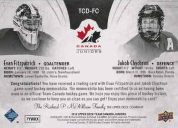 2016 Upper Deck Team Canada Juniors - Material Duos #TCD-FC Evan Fitzpatrick/Jakob Chychrun Back