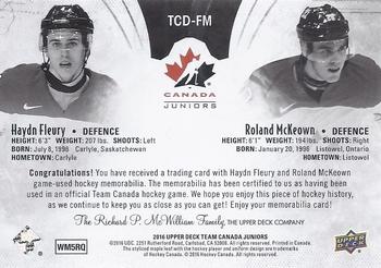2016 Upper Deck Team Canada Juniors - Material Duos #TCD-FM Haydn Fleury/Roland McKeown Back