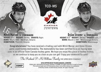 2016 Upper Deck Team Canada Juniors - Material Duos #TCD-MS Mitch Marner/Dylan Strome Back