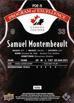 2016 Upper Deck Team Canada Juniors - Program of Excellence #POE-5 Samuel Montembeault Back