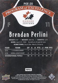 2016 Upper Deck Team Canada Juniors - Program of Excellence #POE-20 Brendan Perlini Back