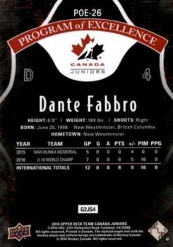 2016 Upper Deck Team Canada Juniors - Program of Excellence #POE-26 Dante Fabbro Back