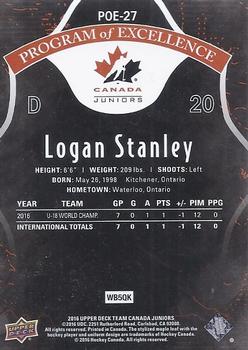 2016 Upper Deck Team Canada Juniors - Program of Excellence #POE-27 Logan Stanley Back