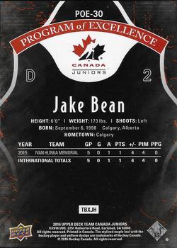 2016 Upper Deck Team Canada Juniors - Program of Excellence #POE-30 Jake Bean Back