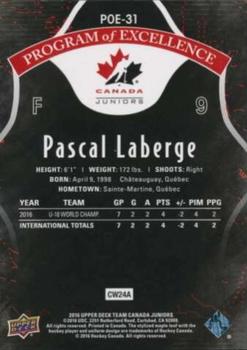 2016 Upper Deck Team Canada Juniors - Program of Excellence #POE-31 Pascal Laberge Back