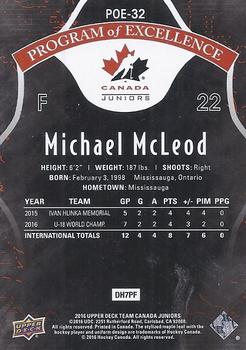 2016 Upper Deck Team Canada Juniors - Program of Excellence #POE-32 Michael McLeod Back
