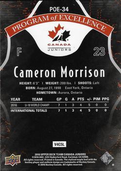 2016 Upper Deck Team Canada Juniors - Program of Excellence #POE-34 Cameron Morrison Back