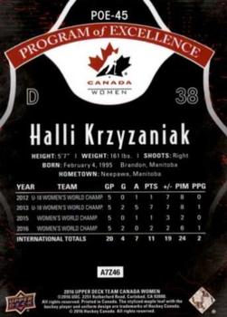 2016 Upper Deck Team Canada Juniors - Program of Excellence #POE-45 Halli Krzyzaniak Back
