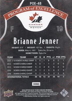 2016 Upper Deck Team Canada Juniors - Program of Excellence #POE-48 Brianne Jenner Back