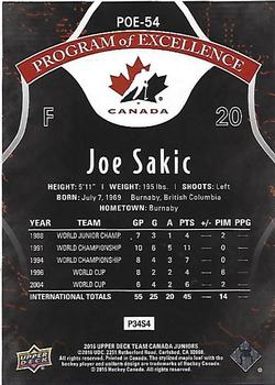 2016 Upper Deck Team Canada Juniors - Program of Excellence #POE-54 Joe Sakic Back