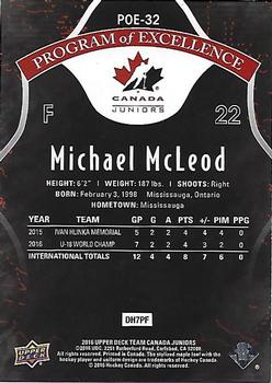2016 Upper Deck Team Canada Juniors - Program of Excellence Rainbow Gold #POE-32 Michael McLeod Back