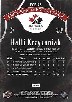 2016 Upper Deck Team Canada Juniors - Program of Excellence Rainbow Gold #POE-45 Halli Krzyzaniak Back