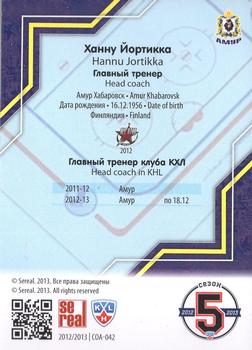 2012-13 Sereal KHL Basic Series - Coaches #COA-042 Hannu Jortikka Back