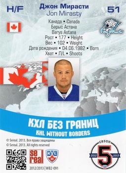 2012-13 Sereal KHL All-Star Game - KHL Without Borders #WB2-091 Jon Mirasty Back