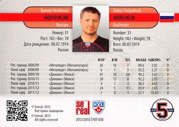 2012-13 Sereal KHL All-Star Game - Focus on the Goalies #FOT-038 Andrei Mezin Back