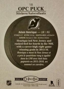 2016-17 O-Pee-Chee - Puck Stickers #18 Adam Henrique Back