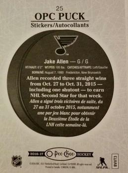 2016-17 O-Pee-Chee - Puck Stickers #25 Jake Allen Back