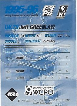 1995-96 Edge Ice Cincinnati Cyclones (IHL) #NNO Jeff Greenlaw Back