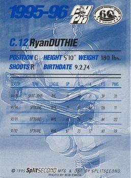 1995-96 SplitSecond Adirondack Red Wings (AHL) #NNO Ryan Duthie Back