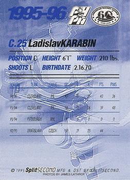 1995-96 SplitSecond Rochester Americans (AHL) #NNO Ladislav Karabin Back
