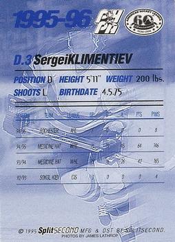 1995-96 SplitSecond Rochester Americans (AHL) #NNO Sergei Klimentiev Back