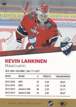 2016-17 Cardset Finland #001 Kevin Lankinen Back