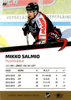 2016-17 Cardset Finland #058 Mikko Salmio Back