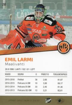 2016-17 Cardset Finland #205 Emil Larmi Back