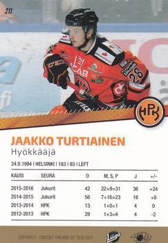 2016-17 Cardset Finland #211 Jaakko Turtiainen Back