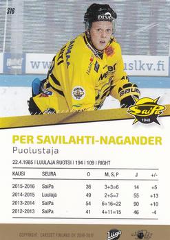 2016-17 Cardset Finland #316 Per Savilahti-Nagander Back