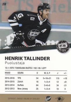 2016-17 Cardset Finland #350 Henrik Tallinder Back