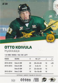 2016-17 Cardset Finland - Rookie Series 1 #RC 184 Otto Koivula Back