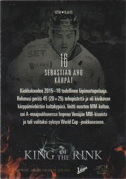 2016-17 Cardset Finland - King of the Rink #KOTR8 Sebastian Aho Back