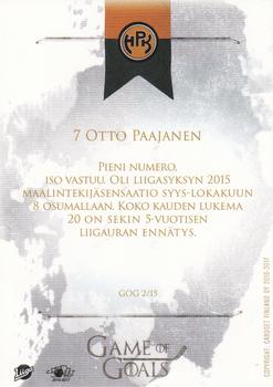 2016-17 Cardset Finland - A Game of Goals #GOG2 Otto Paajanen Back
