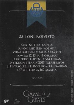 2016-17 Cardset Finland - A Game of Goals #GOG9 Toni Koivisto Back