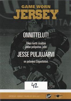 2016-17 Cardset Finland - Game Worn Jersey Series 1 Exchange #GWJ5 Jesse Puljujärvi Back