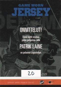 2016-17 Cardset Finland - Game Worn Jersey Series 1 Exchange #GWJ7 Patrik Laine Back