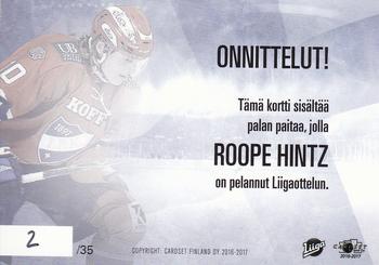 2016-17 Cardset Finland - Signature Champions Exchange #SC1 Roope Hintz Back