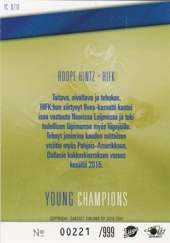 2016-17 Cardset Finland - Young Champions #YC8 Roope Hintz Back