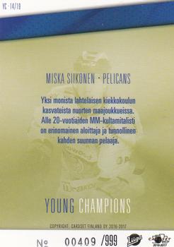 2016-17 Cardset Finland - Young Champions #YC14 Miska Siikonen Back