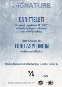 2016-17 Cardset Finland - Signature #NNO Turo Asplund Back