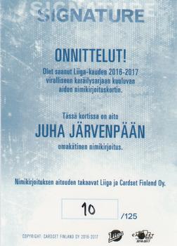 2016-17 Cardset Finland - Signature #NNO Juha Järvenpää Back
